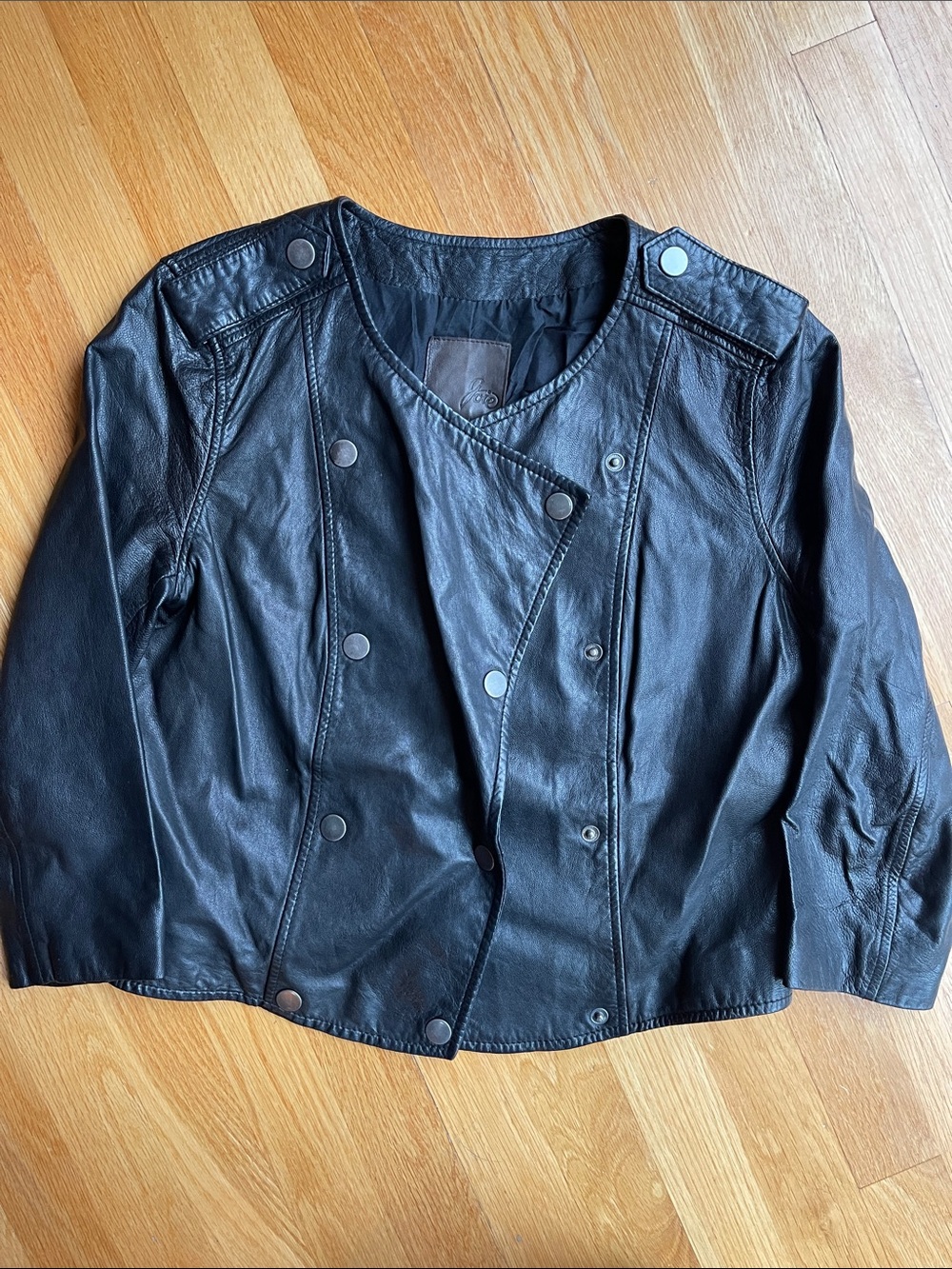 Joie Black Leather Double-Button Jacket - Women